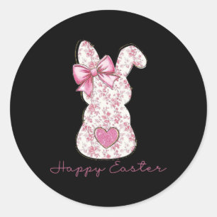 Easter Chinoiserie Floral Bunny With Cute Pink Bow Classic Round Sticker