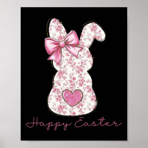 Easter Chinoiserie Floral Bunny With Cute Pink Bow Poster
