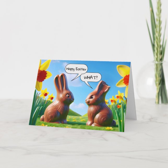 Easter Chocolate Bunnies Humour Holiday Card (Front)