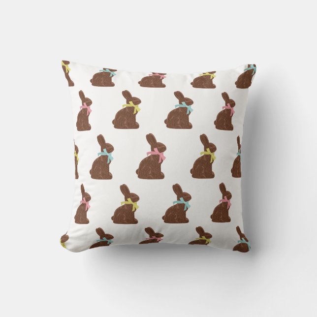 Easter Chocolate Bunny & Colourful Decorated Eggs Cushion (Front)
