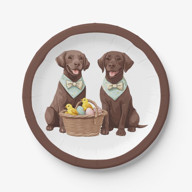 Easter Chocolate Labrador Retriever Dogs Paper Plate (Front)