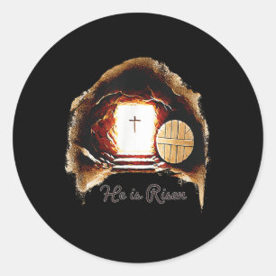 Easter Christian He Is Risen Jesus Empty Tomb Men Classic Round Sticker
