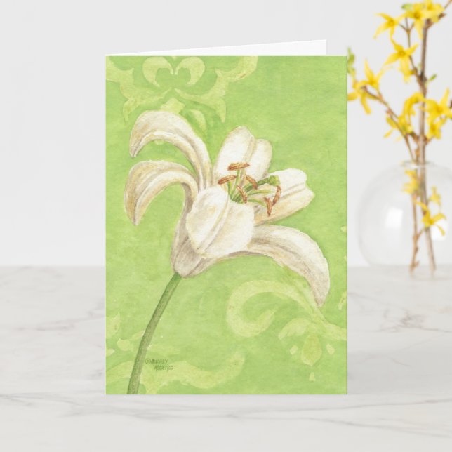 Easter Christian White Lily Elegance Joy Blessings Card (Yellow Flower)