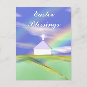 Easter Church and Rainbow Holiday Postcard