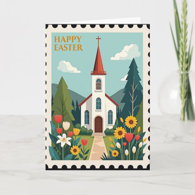 Easter Church Scene Greeting Card (Front)