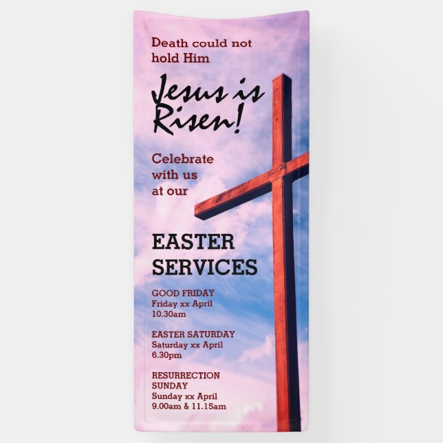 EASTER CHURCH SERVICES Jesus Is Risen CUSTOMIZABLE Banner (Vertical)