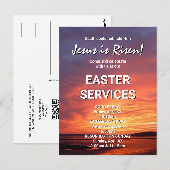 Easter Church Services JESUS IS RISEN  Postcard (Front/Back)