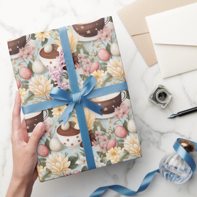 Easter Coffee Brunch Spring Flowers Pattern Wrapping Paper (Gifting)