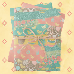 Easter Collection of 3 Giftwrap Bunny Chick Wrapping Paper Sheet