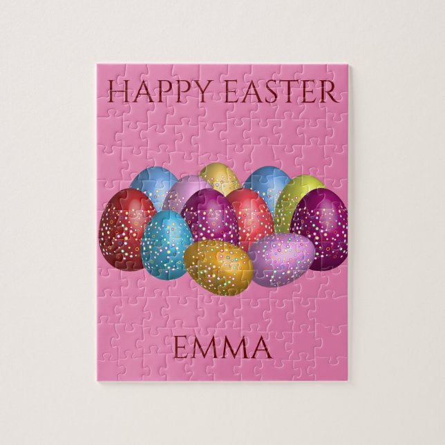 Easter coloured eggs puzzle with Child's name. (Vertical)