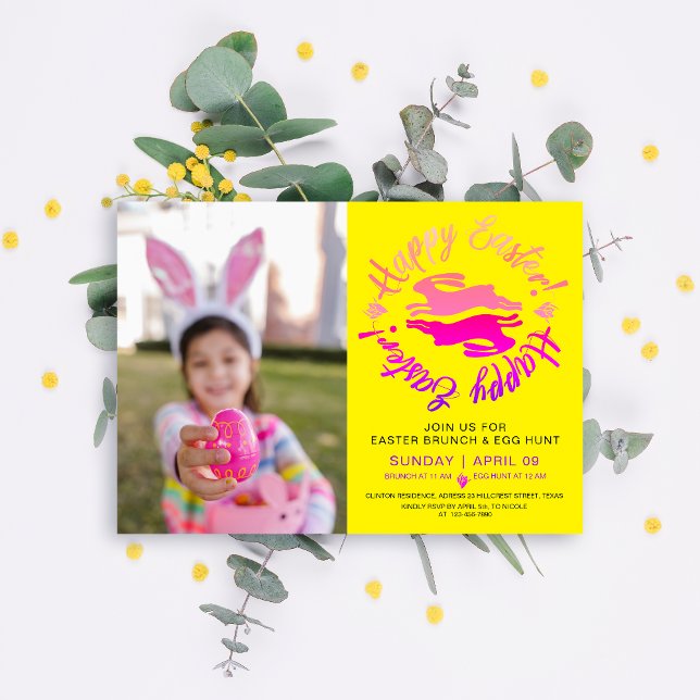 Easter Colourful Brunch Egg Hunt Bunny Photo  Invitation (Creator Uploaded)