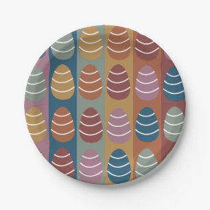 Easter Colourful Easter Eggs Stripes Happy Easter Paper Plate