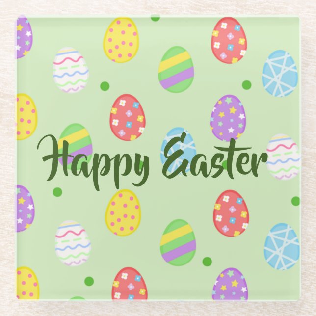 Easter colourful Eggs Festive  Glass Coaster (Front)