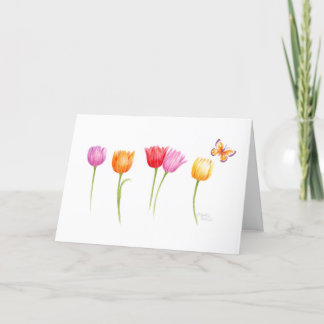 Easter Colourful Tulips Butterfly Spring Blessings Card