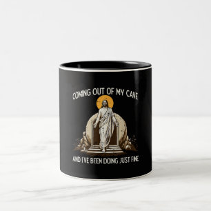 Easter Coming Out My Cave Jesus Two-Tone Coffee Mug