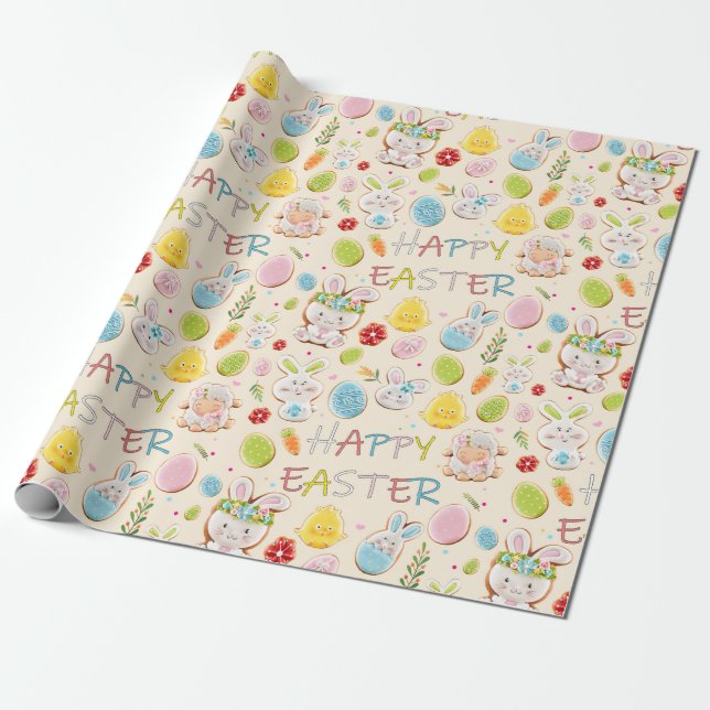 Easter Cookie Pattern Wrapping Paper (Unrolled)