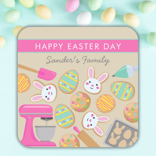 EASTER COOKIES, HAPPY EASTER DAY SQUARE STICKER