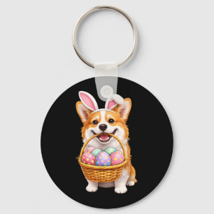 Easter Corgi Dog Bunny Cute Easter Eggs Basket Key Ring
