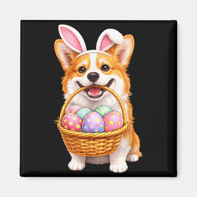 Easter corgi dog bunny cute easter eggs basket magnet (Front)
