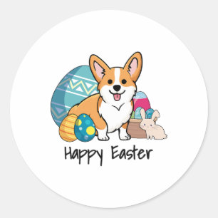 Easter Corgi Dog Happy Easter Classic Round Sticker