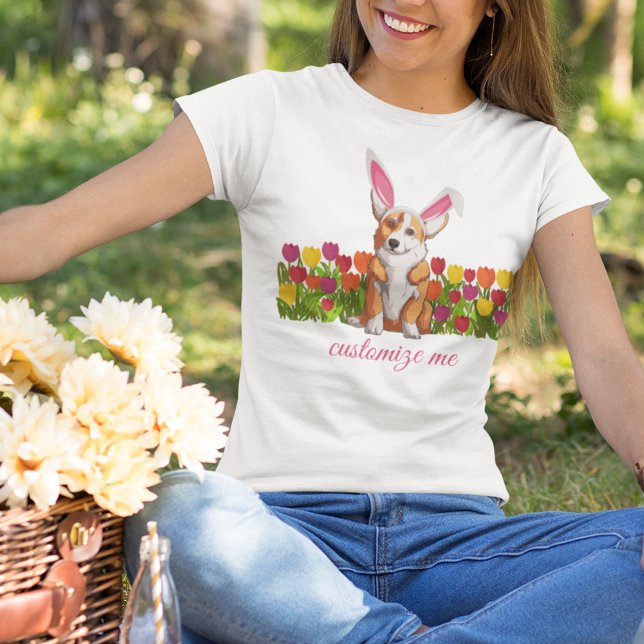 Easter Corgi Easter Bunny Flowers Cute Custom T-Shirt (Creator Uploaded)