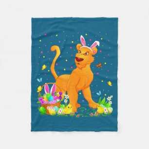 Easter Cougar Bunny Egg Hunting Illustration Fleece Blanket