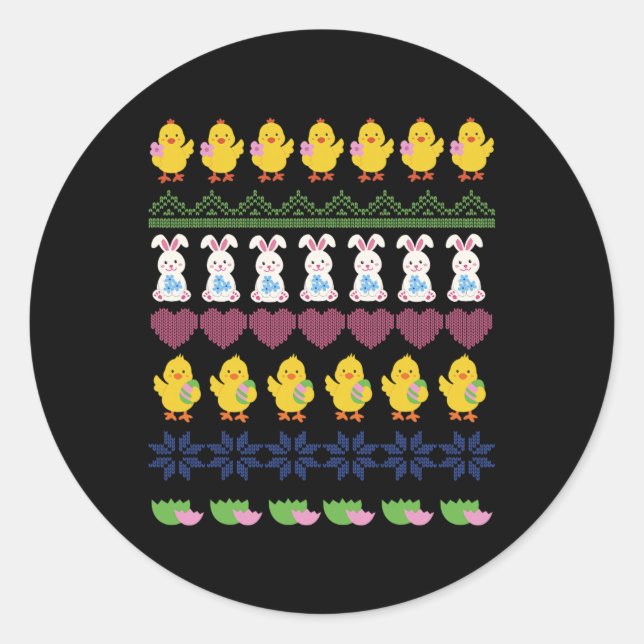 Easter Crochet Pattern Chicken Rabbit Egg  Classic Round Sticker (Front)
