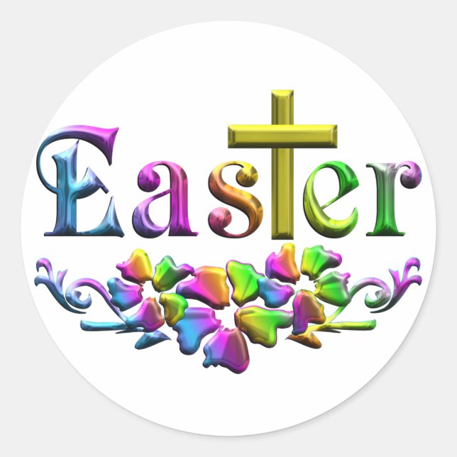 Easter Cross and Flowers Classic Round Sticker (Front)
