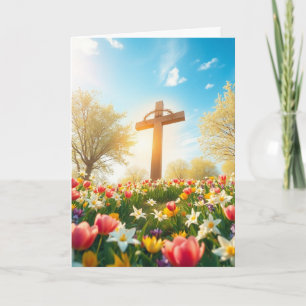 Easter Cross and Flowers Holiday Card