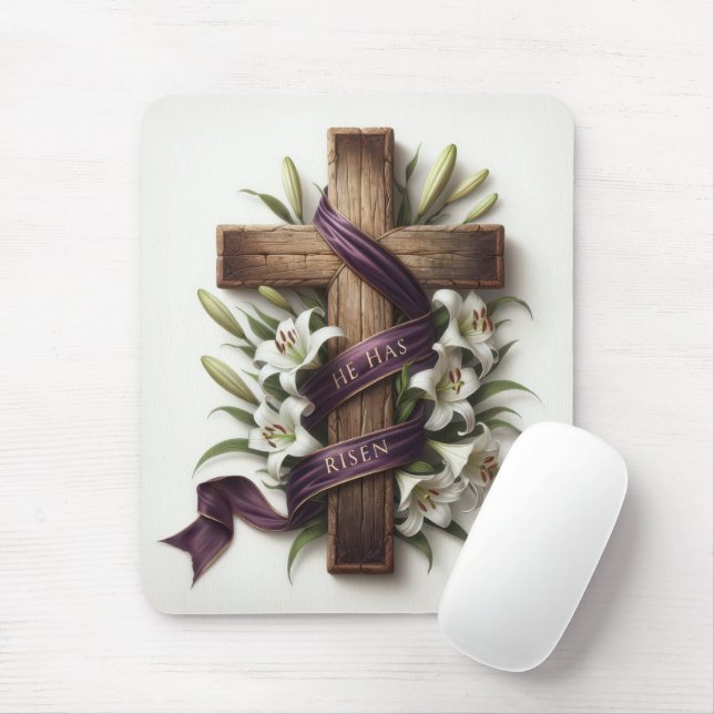 Easter Cross and Purple Ribbon Mouse Pad (With Mouse)