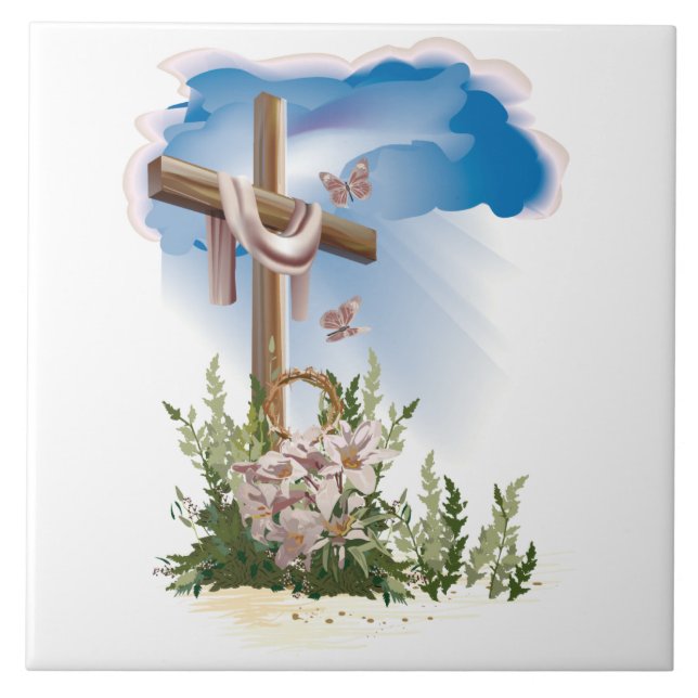 Easter Cross background Ceramic Tile (Front)