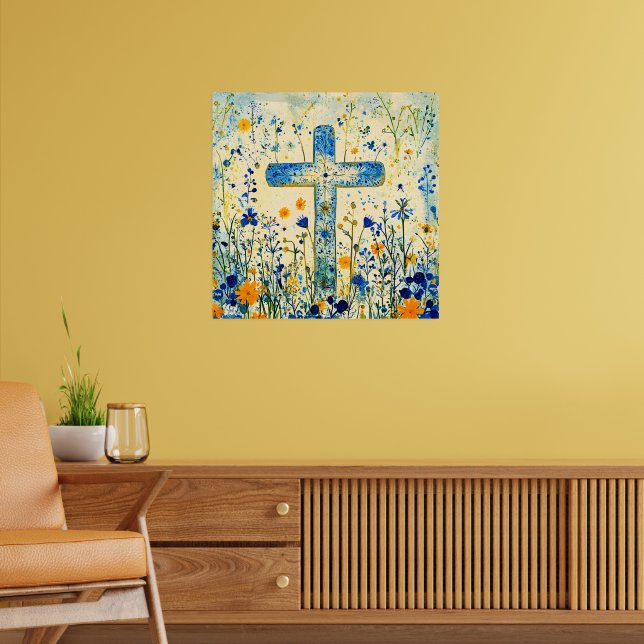 Easter cross by field of flowers poster (Living Room 2)