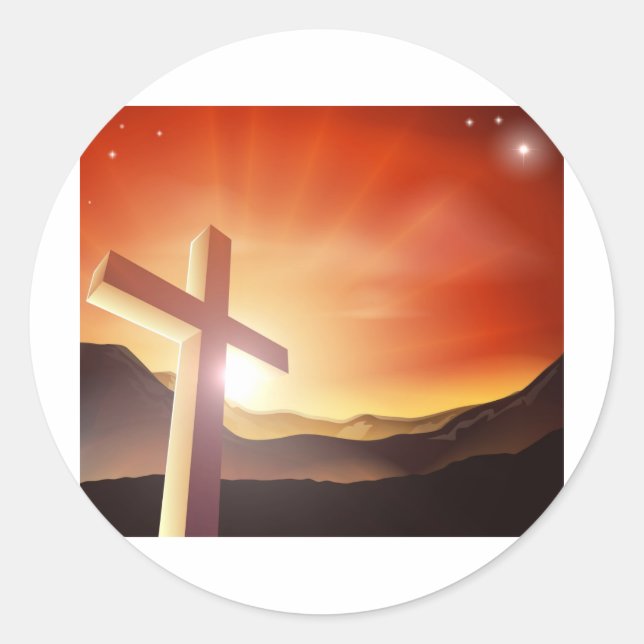 Easter cross concept classic round sticker (Front)