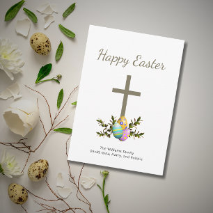 Easter Cross Decorated Eggs Botanical Religious Holiday Card