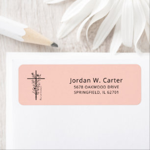 Easter Cross He is Risen Floral Pastel Peach Return Address Label