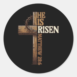 Easter Cross He Is Risen Jesus Christian Men Women Classic Round Sticker