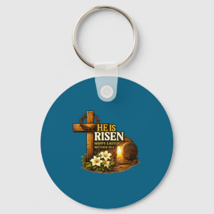 Easter cross he is risen jesus christian men women key ring