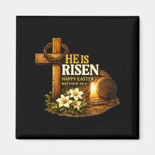 Easter cross he is risen jesus christian men women magnet