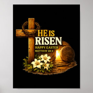 Easter cross he is risen jesus christian men women poster