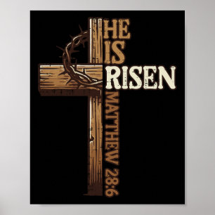 Easter Cross He Is Risen Jesus Christian Men Women Poster