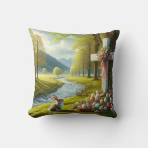 Easter cross with bunny & eggs cushion