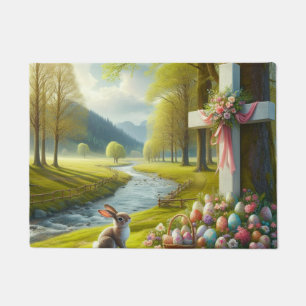 Easter cross with bunny & eggs doormat