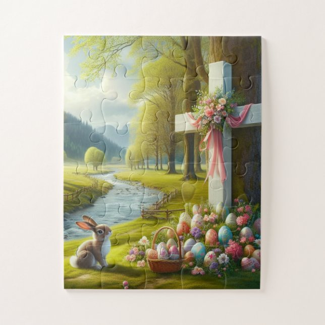 Easter cross with bunny & eggs jigsaw puzzle (Vertical)