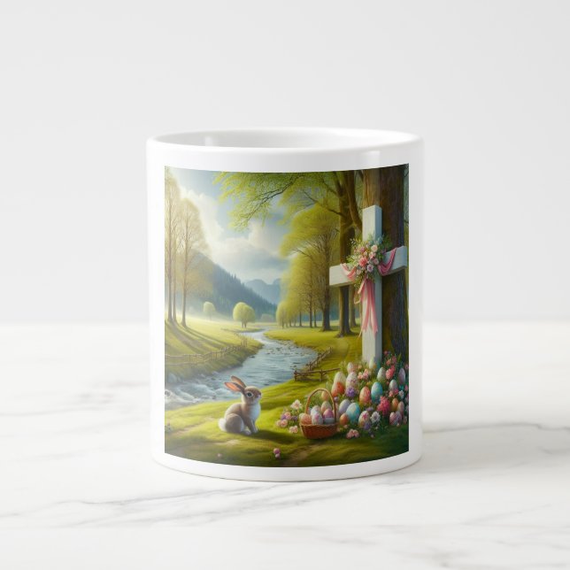 Easter cross with bunny & eggs large coffee mug (Front)