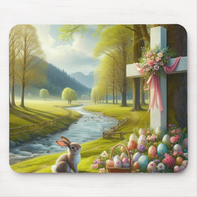 Easter cross with bunny & eggs mouse pad (Front)