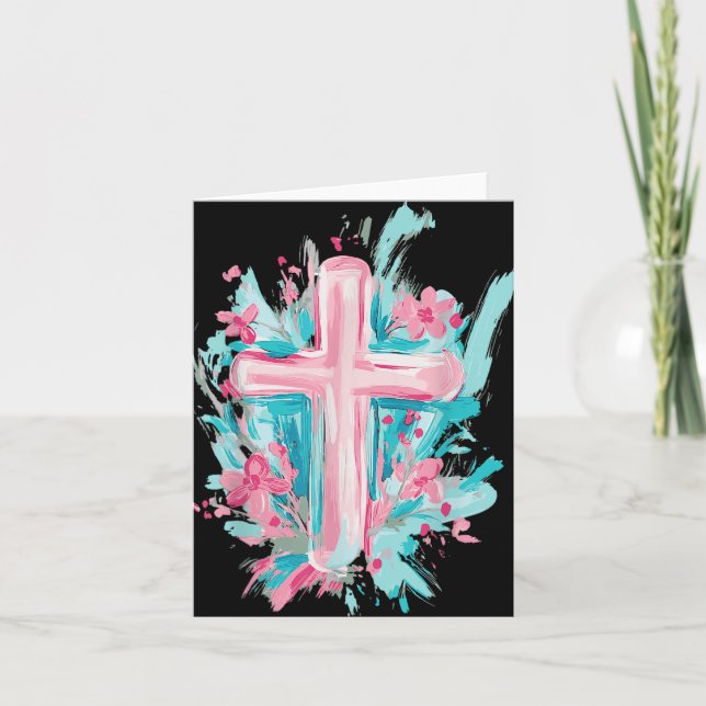 Easter Cross With Florals  Card (Front)