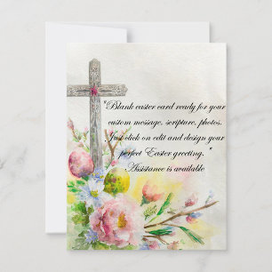 Easter cross with flowers and eggs blank holiday card