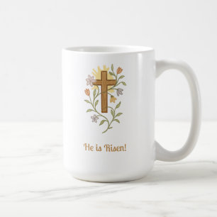 Easter Cross with Flowers, Faith Mug, Customizable Coffee Mug