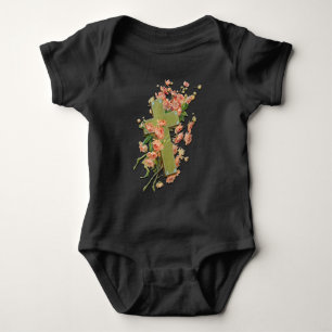 Easter Cross with Flowers Unisex Black Bodysuit