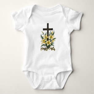 Easter Cross with Lilies - Happy Easter Baby Bodysuit